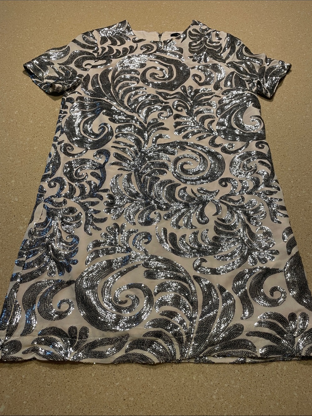 Forever 21 Silver Sequin Swirl A-Line Dress on Cream